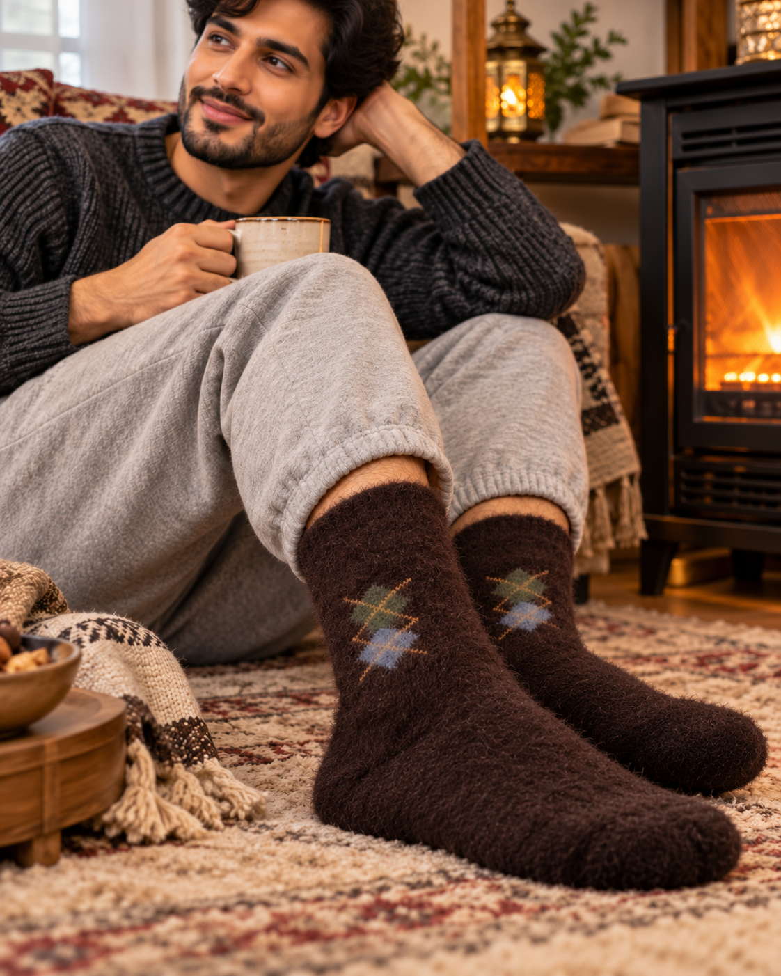 Men's Ultra-Soft Fuzzy Polyamide Crew Socks - Cozy Winter Warmth -MPF02