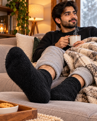 Men's Ultra-Soft Fuzzy Polyamide Ankle Plain Socks - Cozy Winter Warmth -MPF04