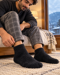 Men's Ultra-Soft Fuzzy Polyamide Ankle Plain Socks - Cozy Winter Warmth -MPF04