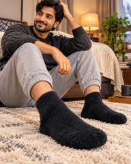 Men's Ultra-Soft Fuzzy Polyamide Ankle Plain Socks - Cozy Winter Warmth -MPF04