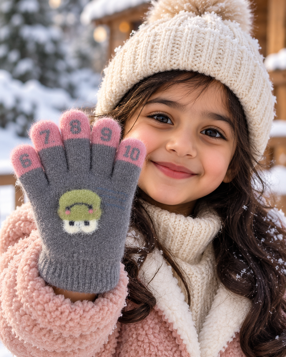 Kids Premium Full Finger Plush Gloves/Mittens with Counting -KGN05