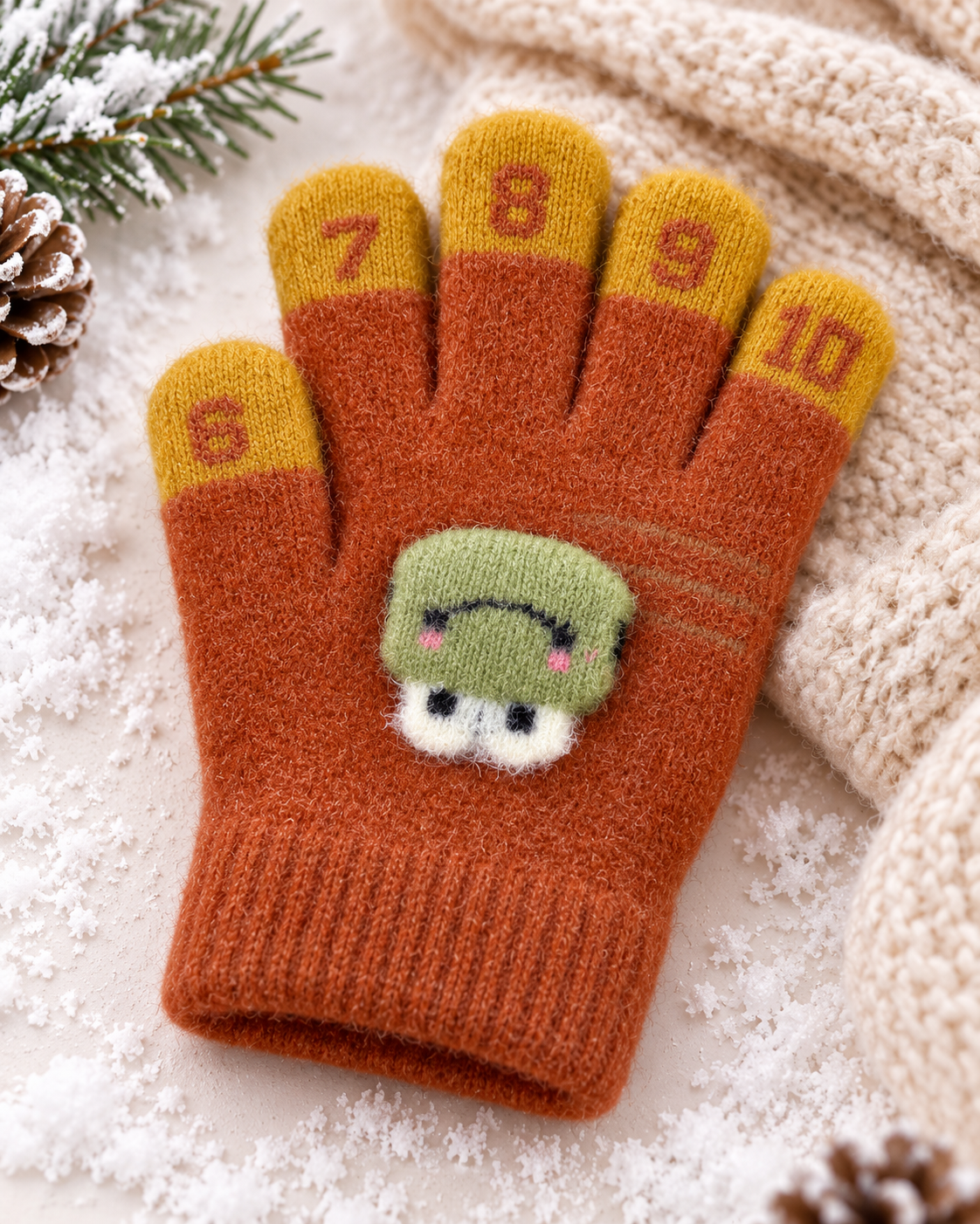 Kids Premium Full Finger Plush Gloves/Mittens with Counting -KGN05