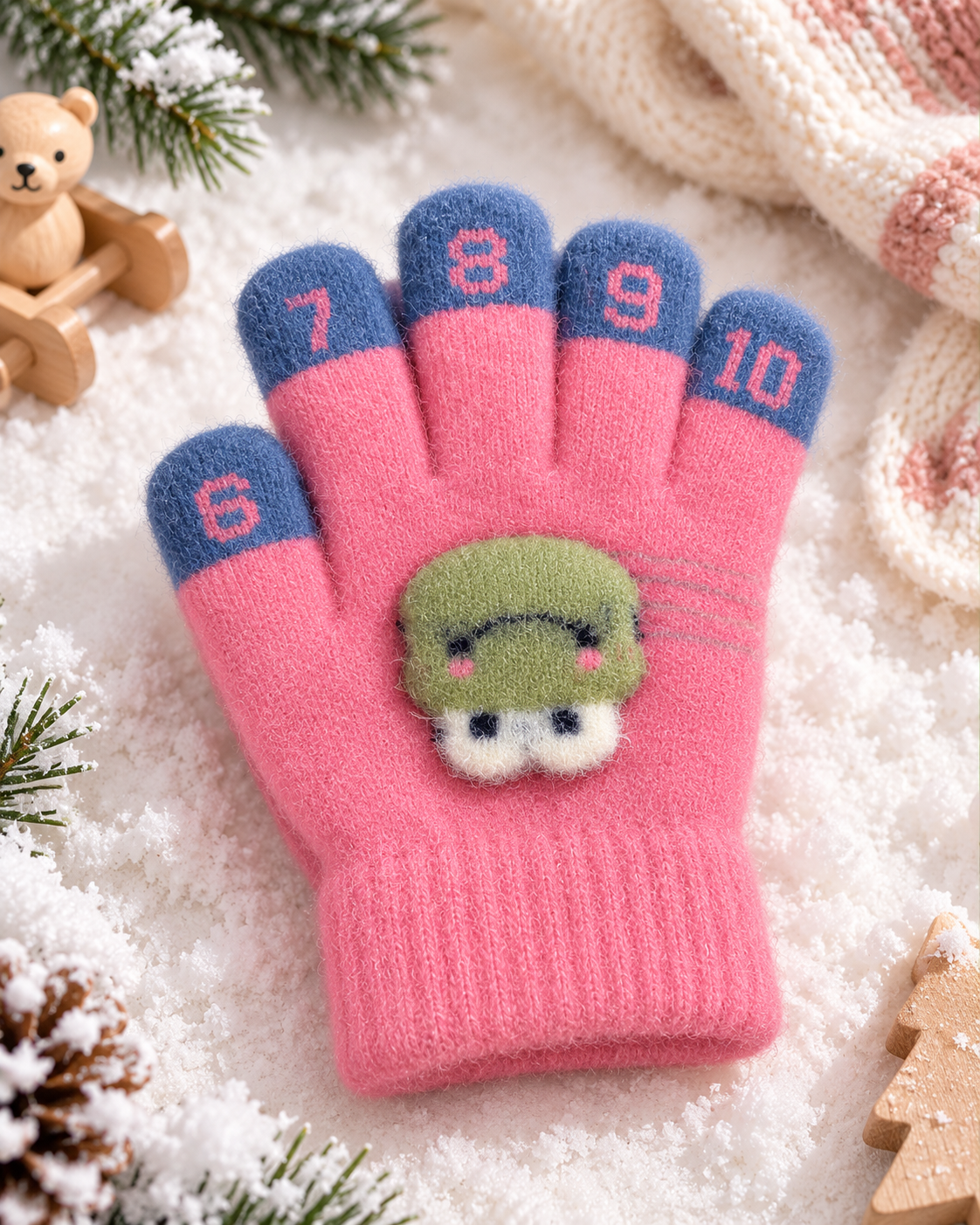 Kids Premium Full Finger Plush Gloves/Mittens with Counting -KGN05