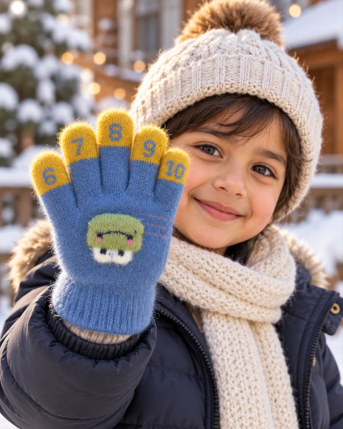 Kids Premium Full Finger Plush Gloves/Mittens with Counting -KGN05