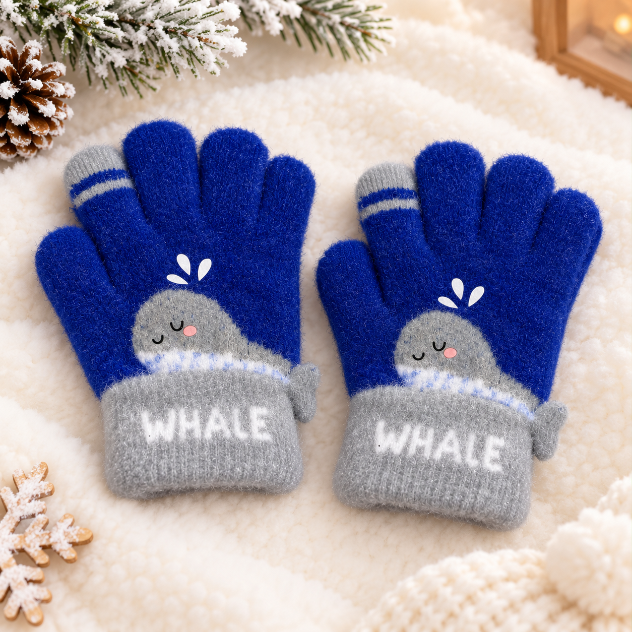 Kids Premium Full Finger Plush Gloves/Mittens WHALE -KGN06