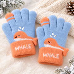 Kids Premium Full Finger Plush Gloves/Mittens WHALE -KGN06