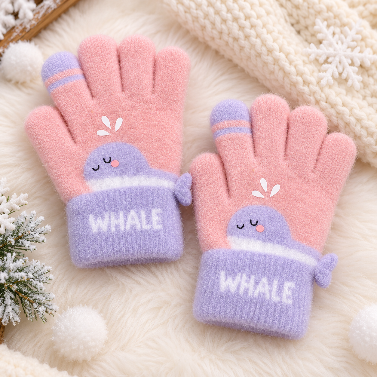 Kids Premium Full Finger Plush Gloves/Mittens WHALE -KGN06
