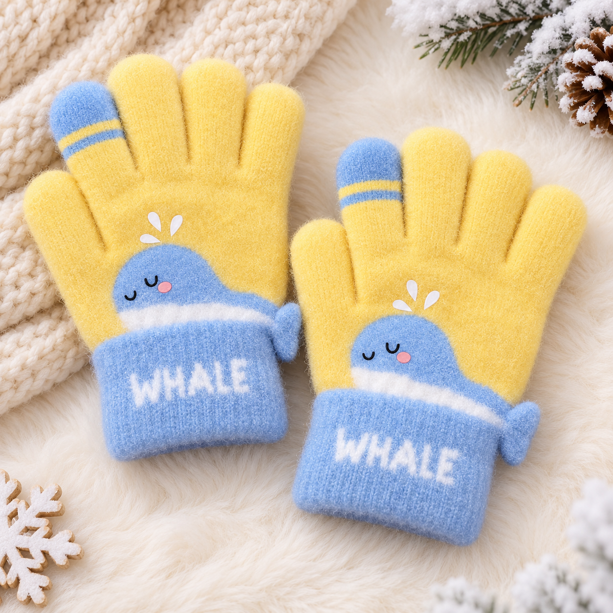 Kids Premium Full Finger Plush Gloves/Mittens WHALE -KGN06