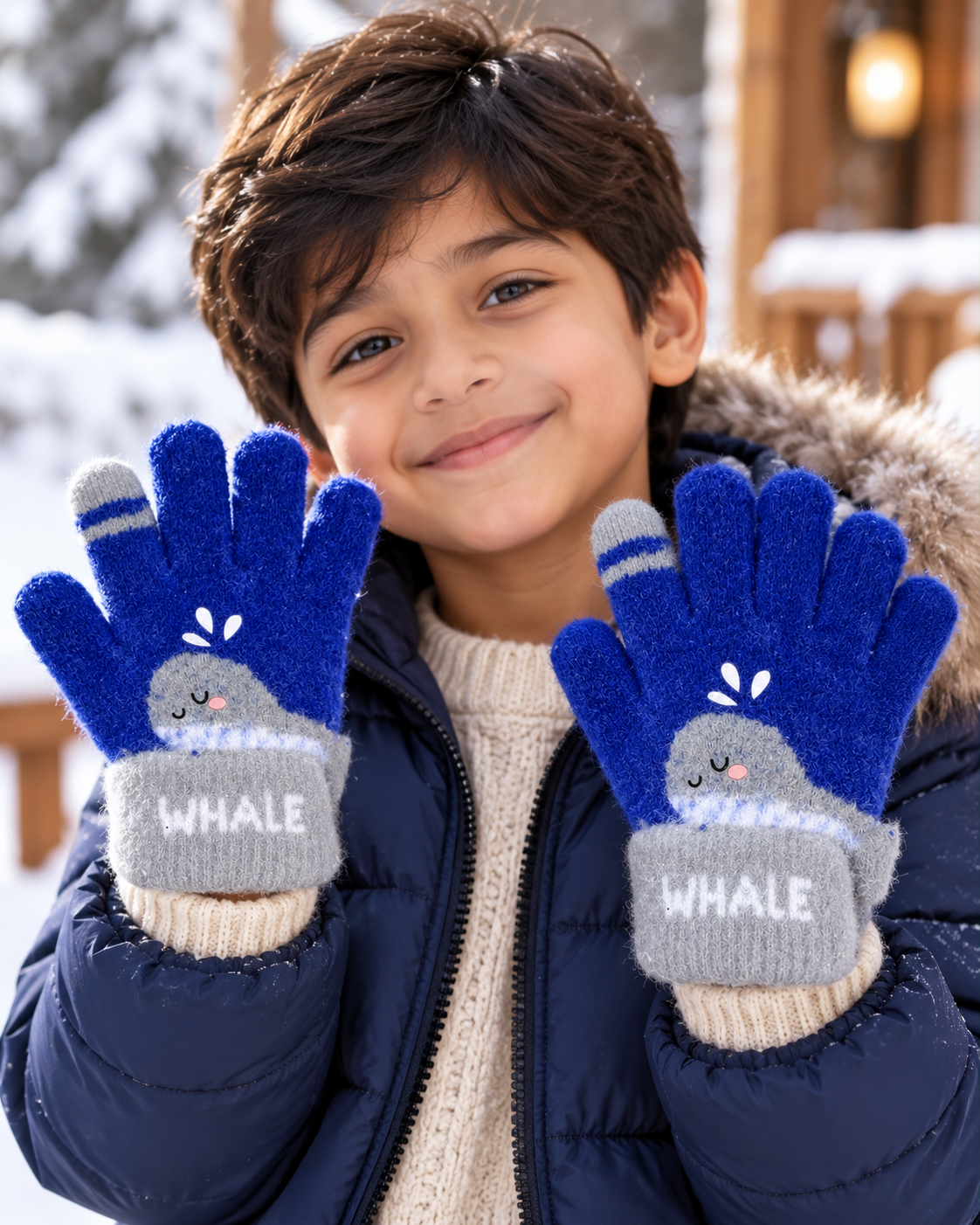 Kids Premium Full Finger Plush Gloves/Mittens WHALE -KGN06