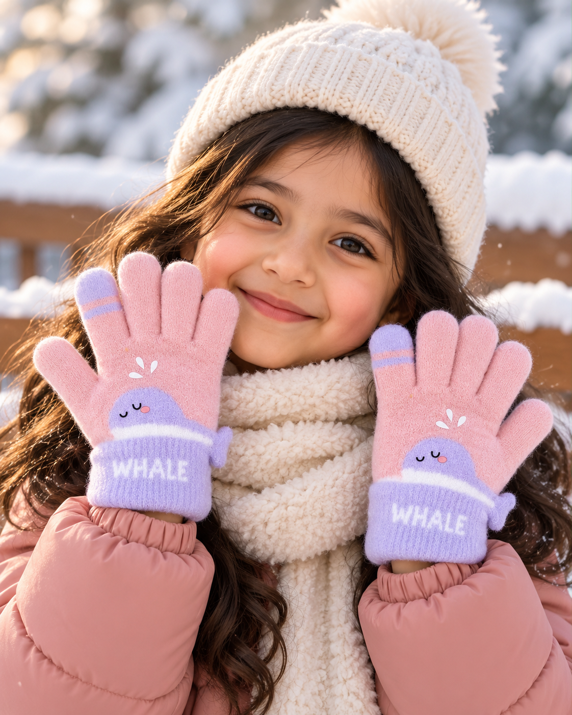 Kids Premium Full Finger Plush Gloves/Mittens WHALE -KGN06