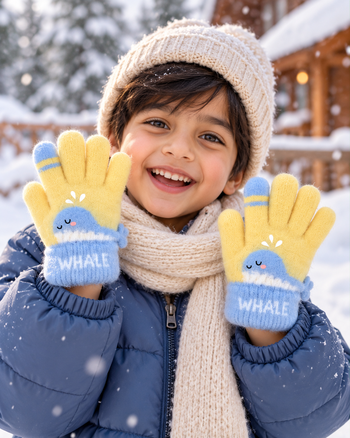 Kids Premium Full Finger Plush Gloves/Mittens WHALE -KGN06