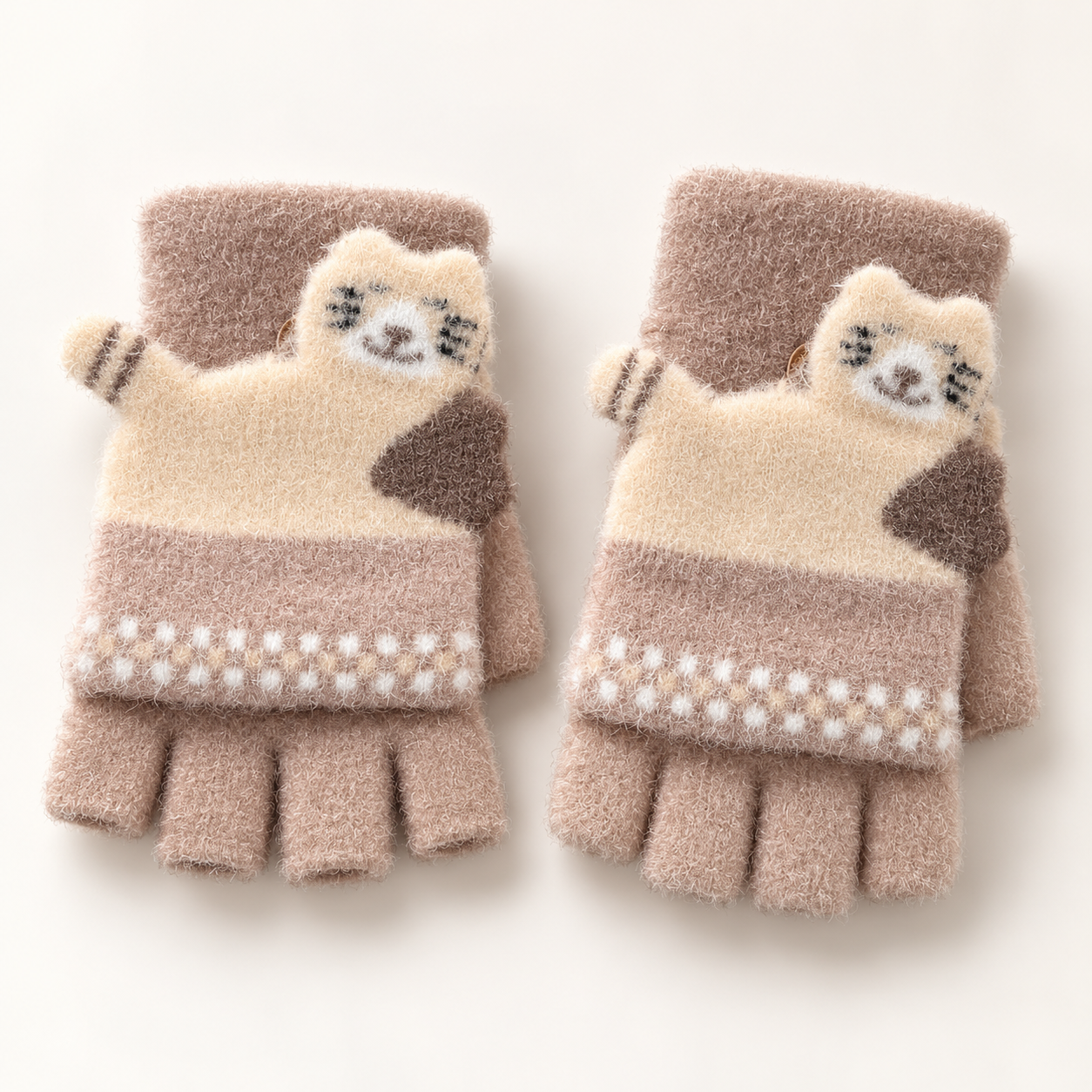 Kids Super Warm Plush Convertible Fingerless Gloves with Flip-Top Mittens | KGN08