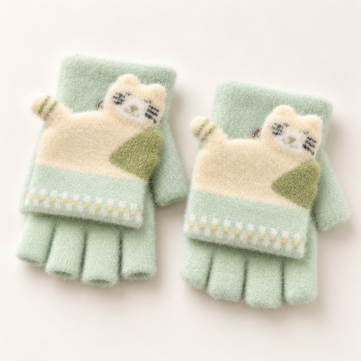 Kids Super Warm Plush Convertible Fingerless Gloves with Flip-Top Mittens | KGN08