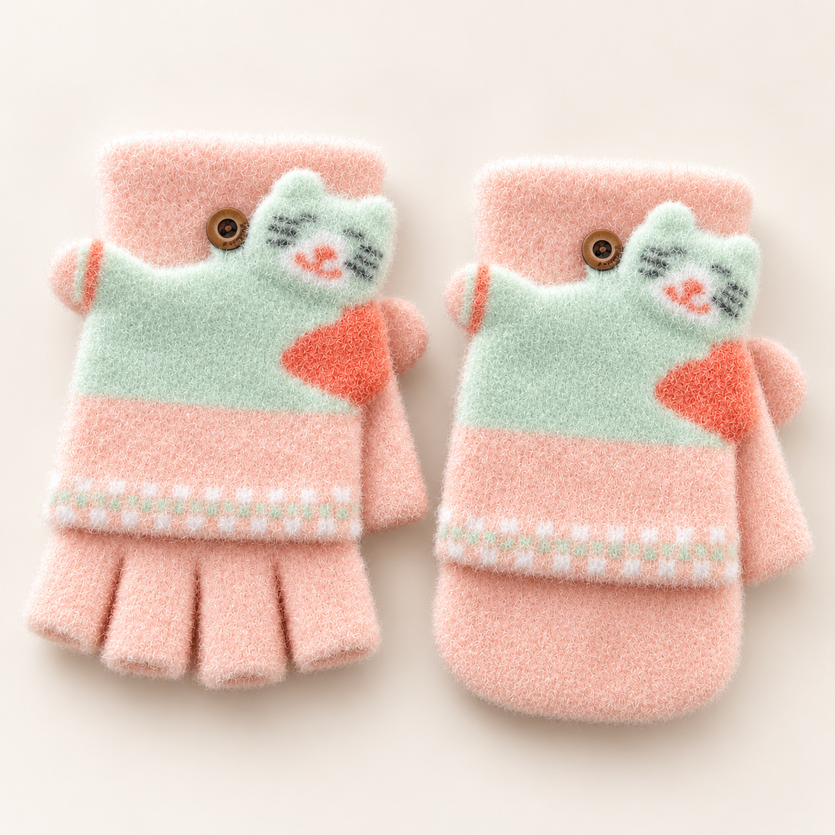 Kids Super Warm Plush Convertible Fingerless Gloves with Flip-Top Mittens | KGN08