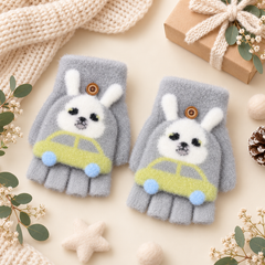 Kids Super Warm Plush Convertible Fingerless Gloves with Flip-Top Mittens | KGN10