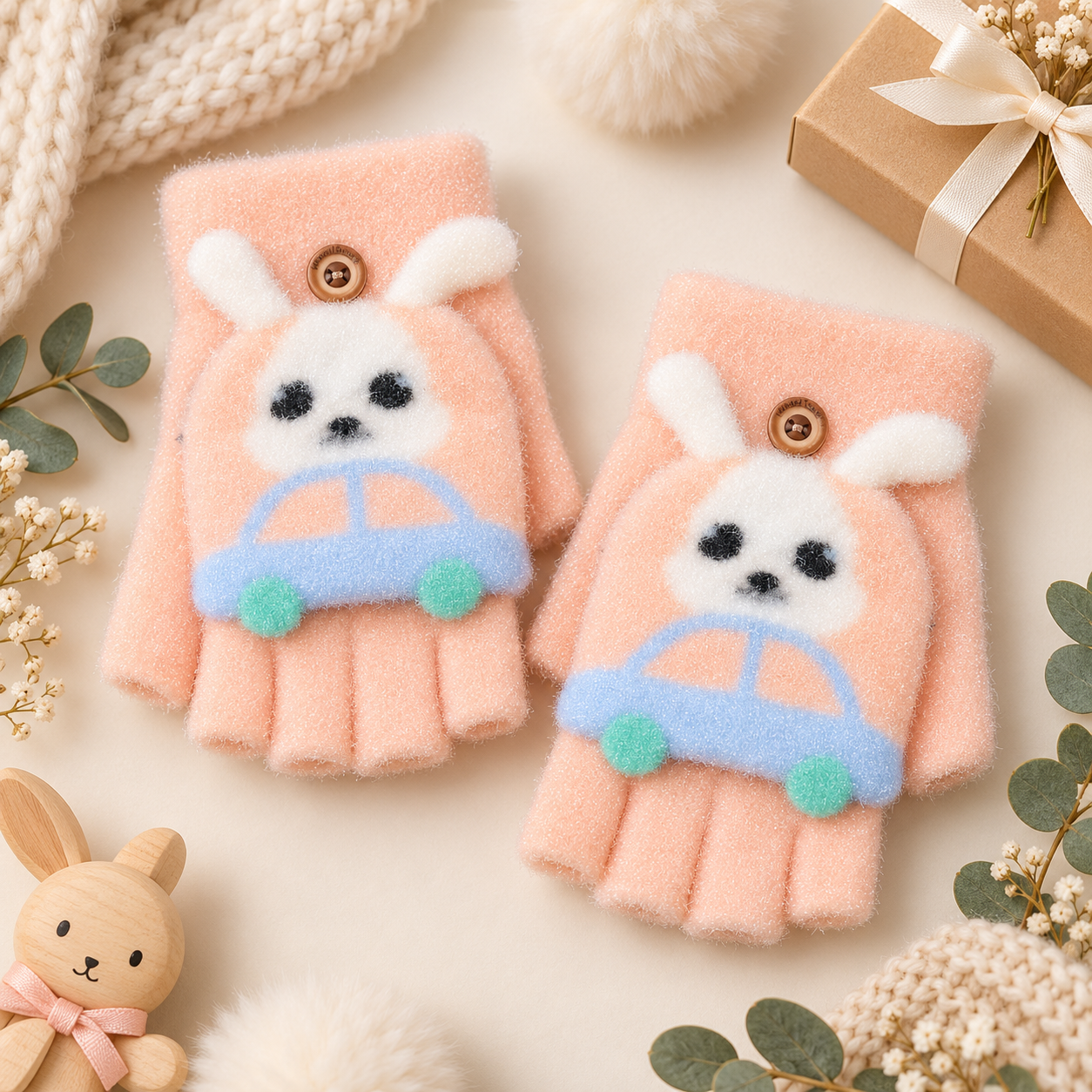 Kids Super Warm Plush Convertible Fingerless Gloves with Flip-Top Mittens | KGN10
