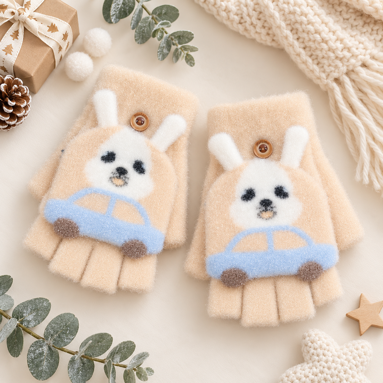 Kids Super Warm Plush Convertible Fingerless Gloves with Flip-Top Mittens | KGN10