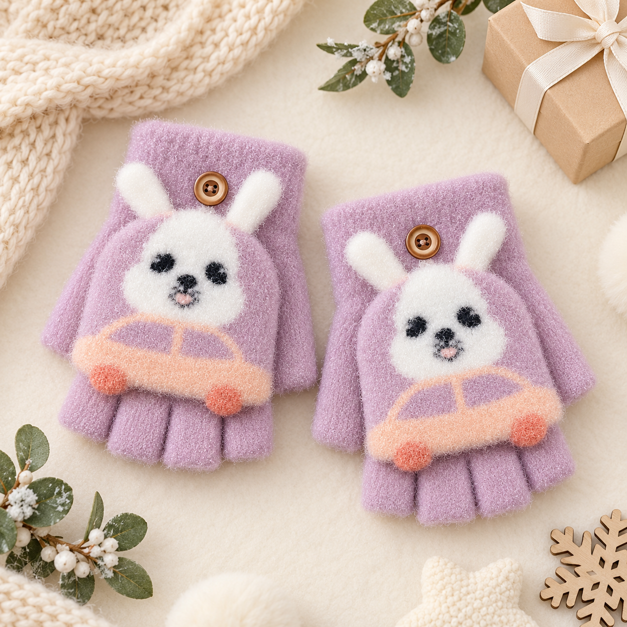 Kids Super Warm Plush Convertible Fingerless Gloves with Flip-Top Mittens | KGN10