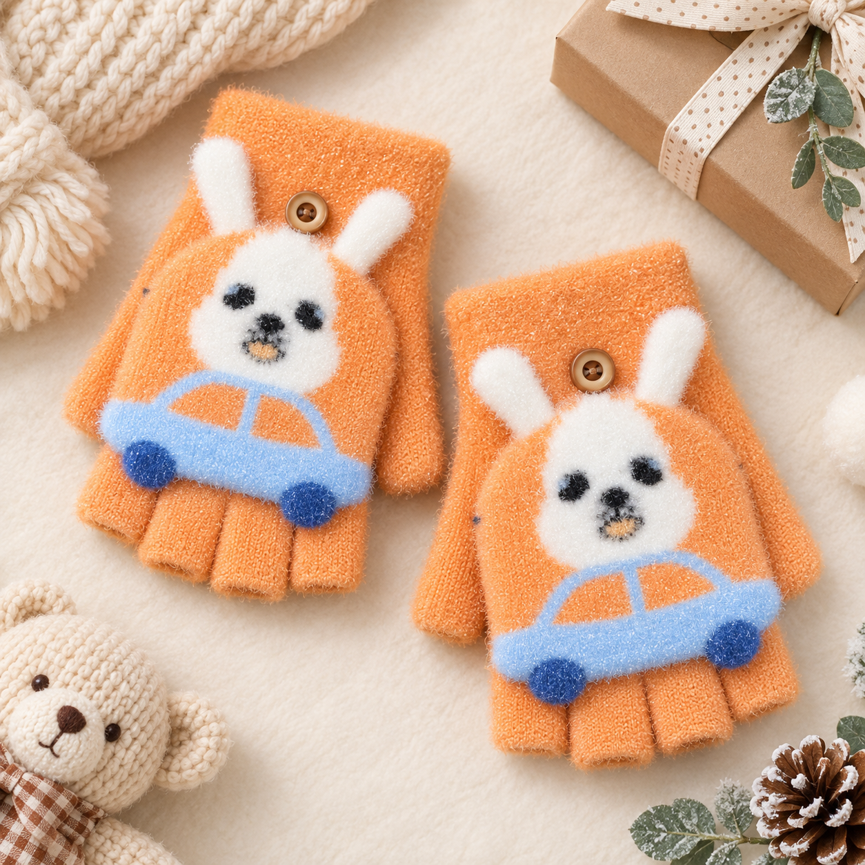 Kids Super Warm Plush Convertible Fingerless Gloves with Flip-Top Mittens | KGN10