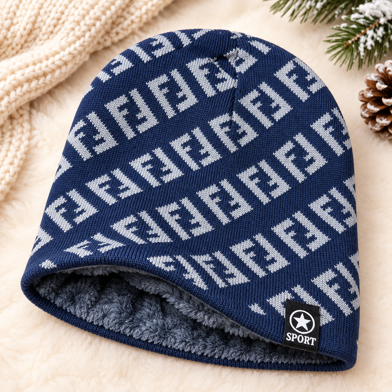 Unisex Warm Knitted Cap with Fleece/Velvet inside (01)