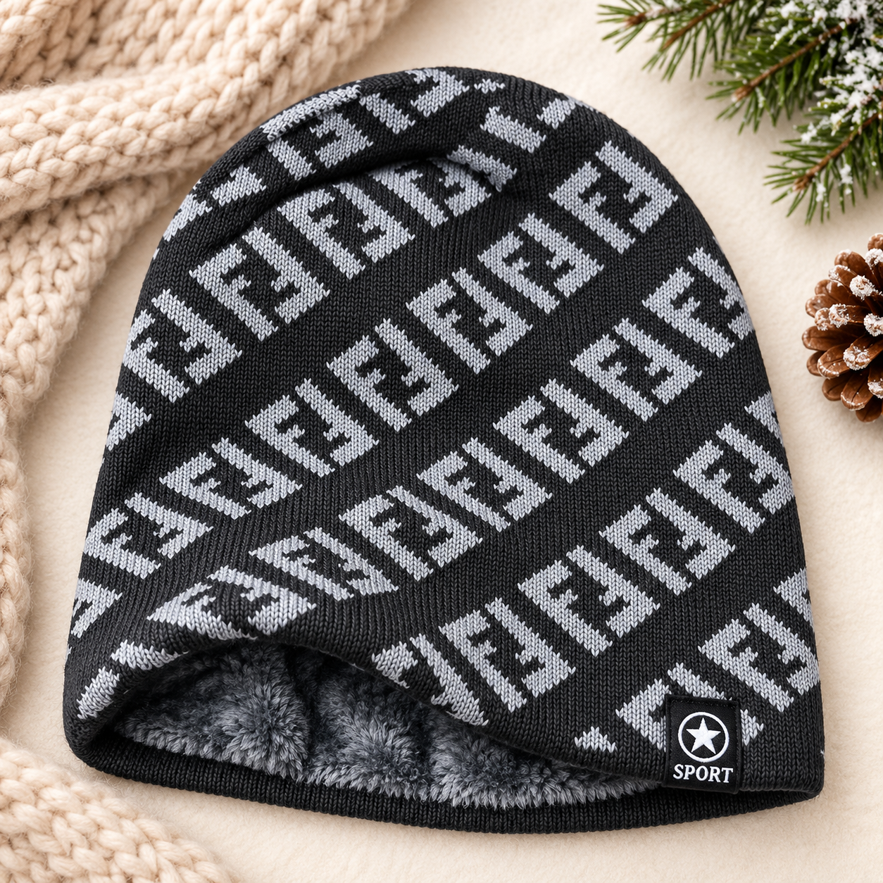 Unisex Warm Knitted Cap with Fleece/Velvet inside (01)