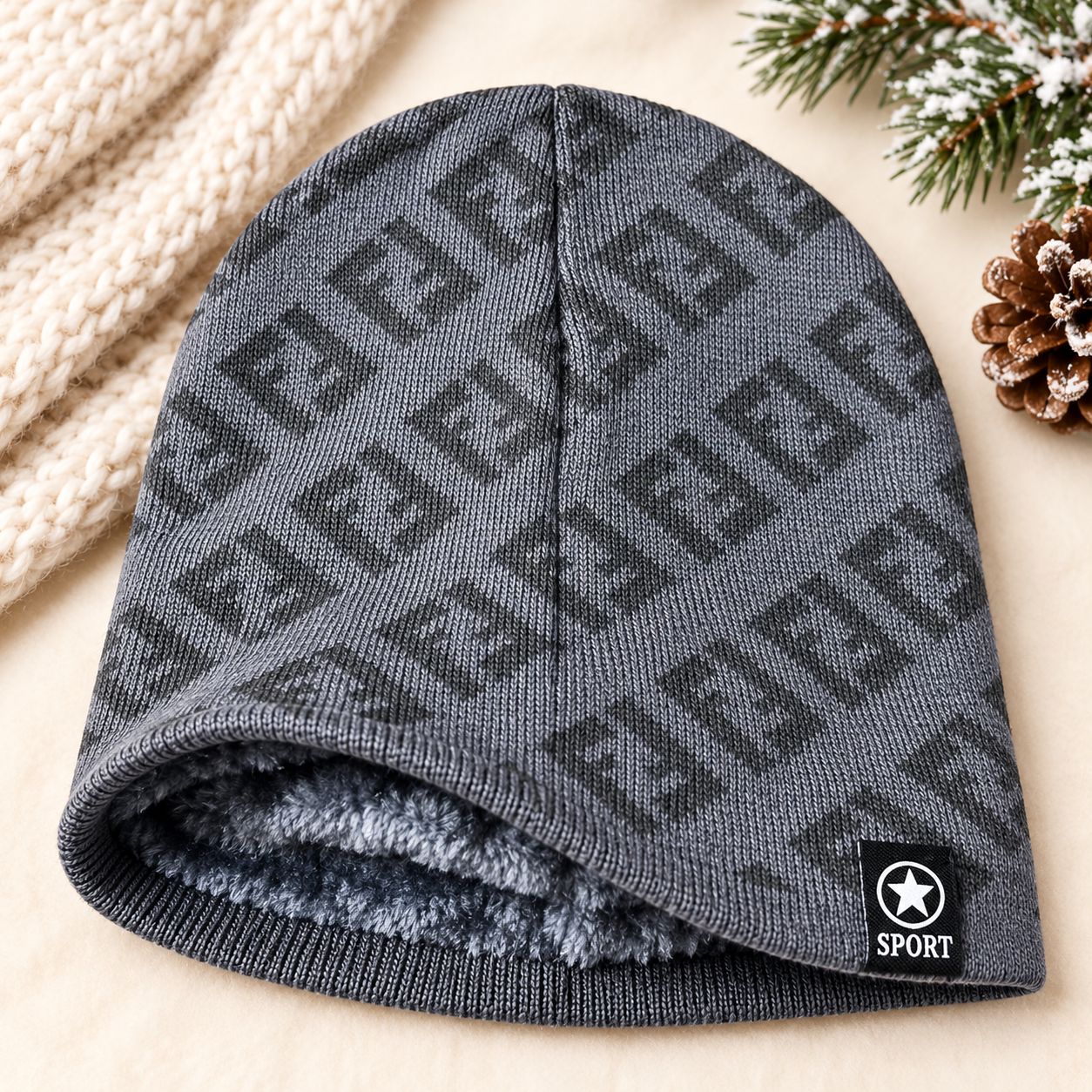 Unisex Warm Knitted Cap with Fleece/Velvet inside (01)