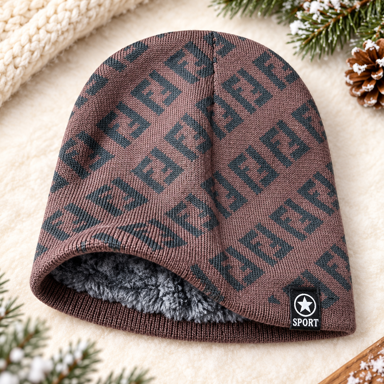 Unisex Warm Knitted Cap with Fleece/Velvet inside (01)