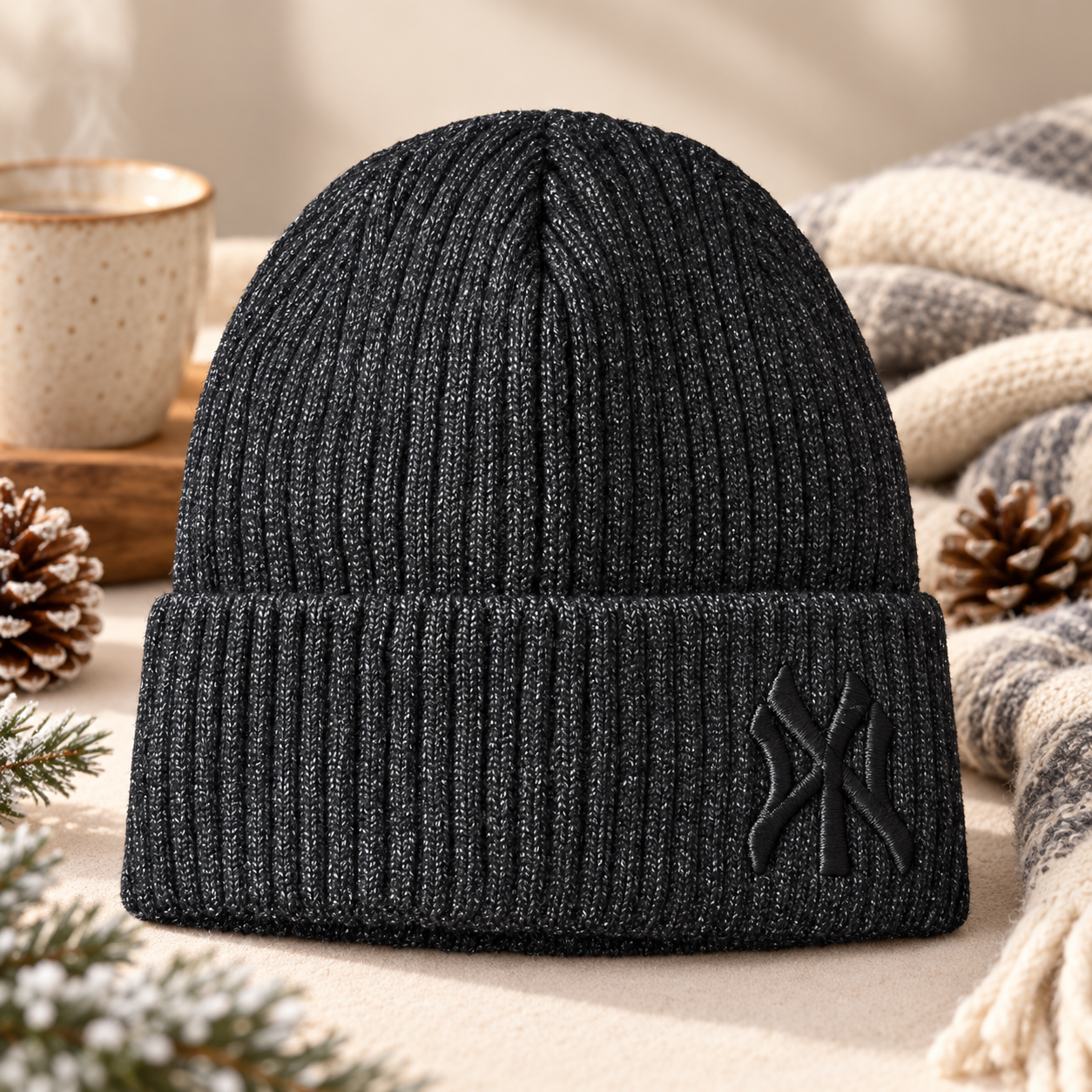 Unisex Warm Knitted Cap with Fleece Embroidered /Velvet inside (05)