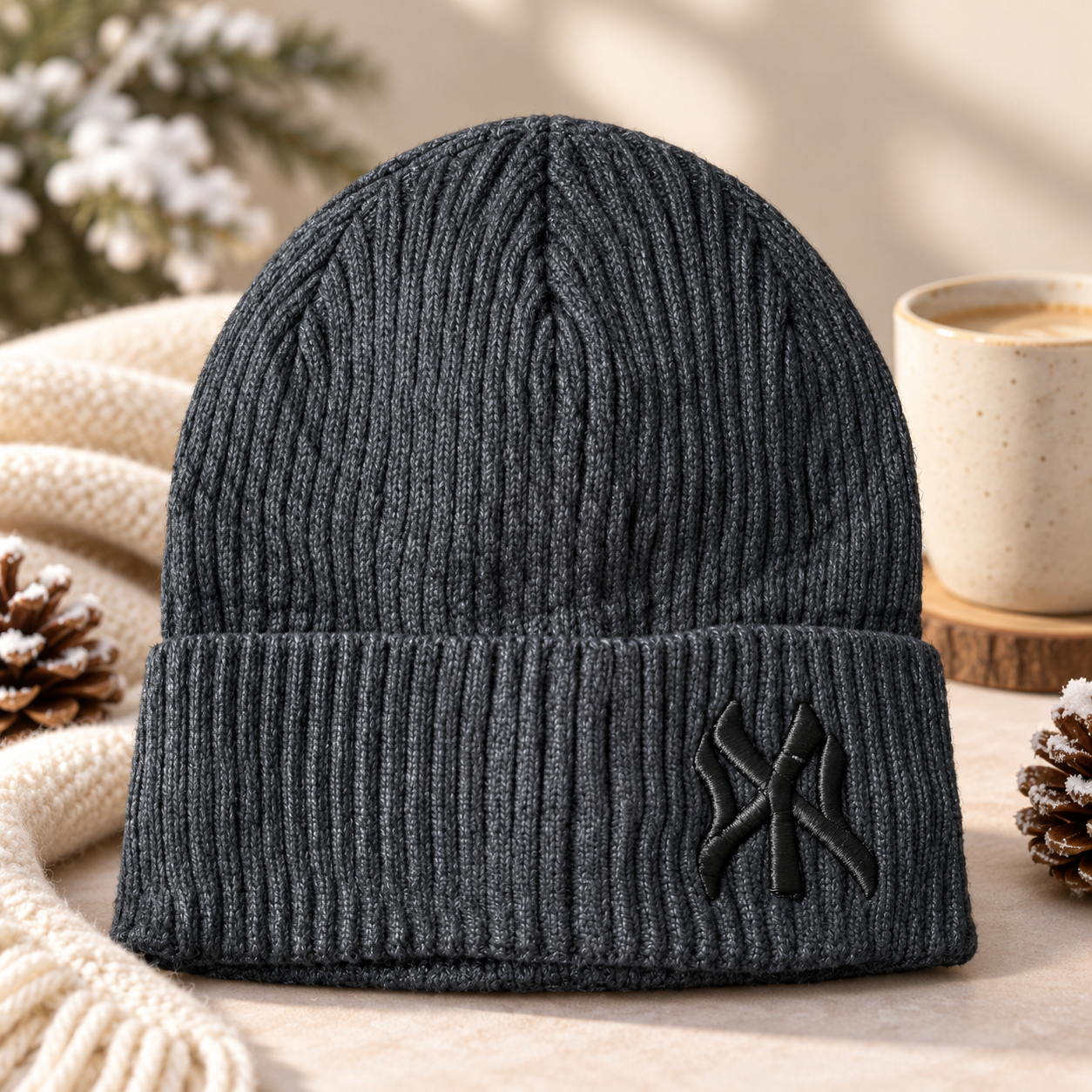 Unisex Warm Knitted Cap with Fleece Embroidered /Velvet inside (05)