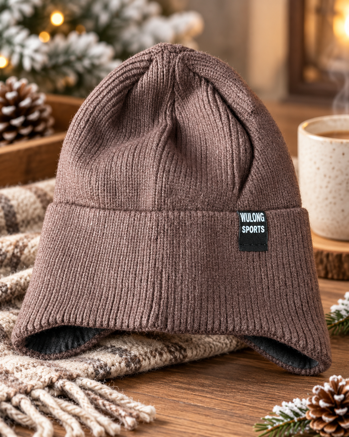 Unisex Warm Knitted Cap with Fleece with Ear Protection /Velvet inside (06)