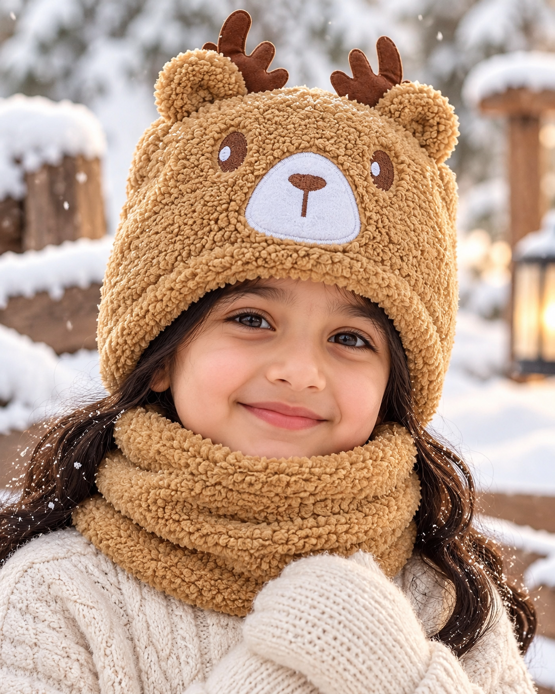 Warm Plush Cap with Neck Warmer-Kids (Horn)