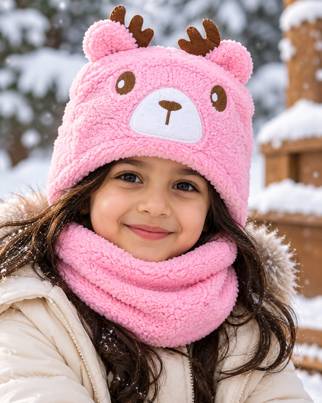 Warm Plush Cap with Neck Warmer-Kids (Horn)