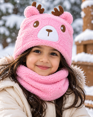 Warm Plush Cap with Neck Warmer-Kids (Horn)