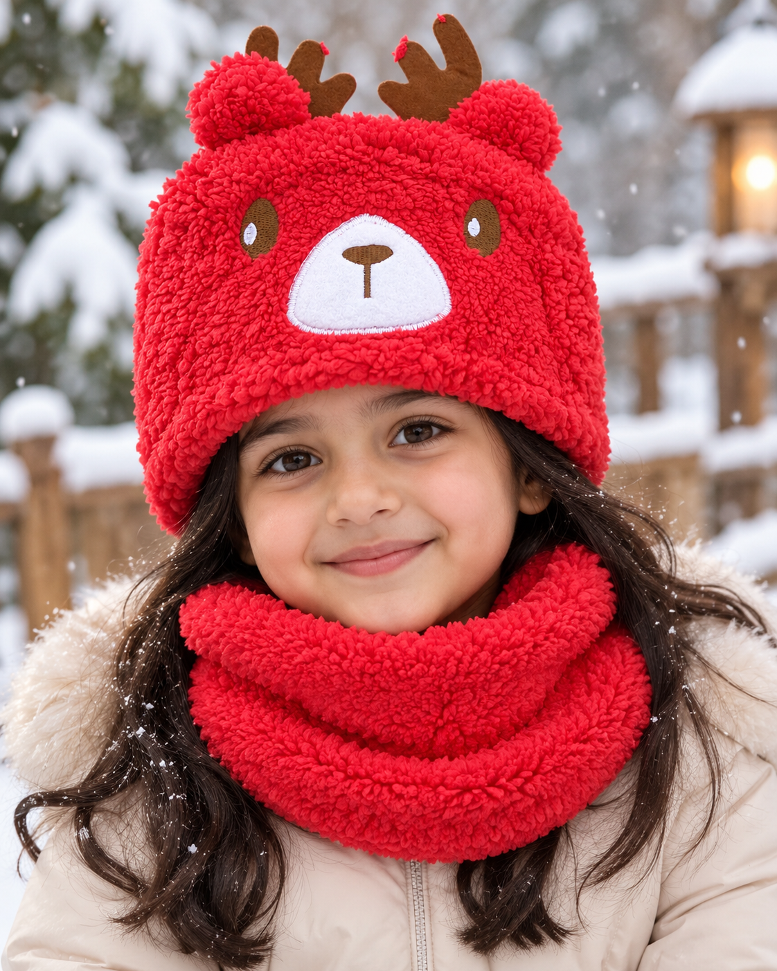 Warm Plush Cap with Neck Warmer-Kids (Horn)