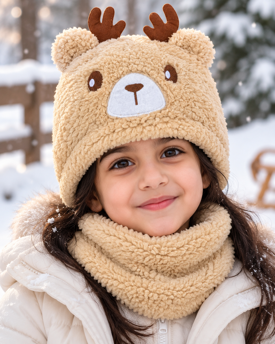 Warm Plush Cap with Neck Warmer-Kids (Horn)