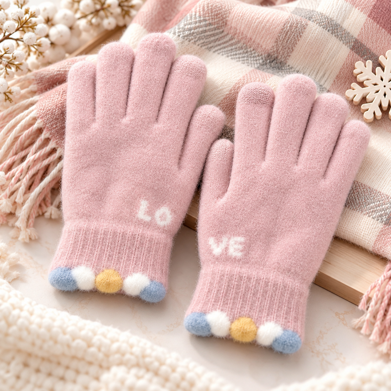 Ladies Touch Screen Premium Quality Plush Mittens/Gloves Love -TSG21