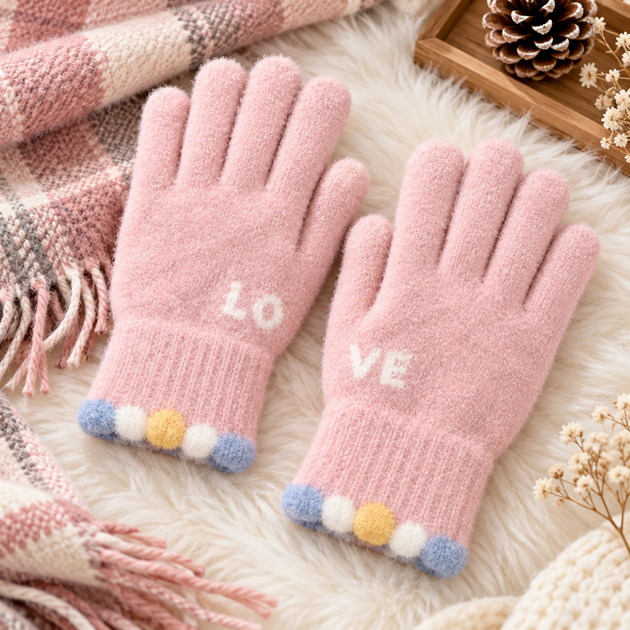 Ladies Touch Screen Premium Quality Plush Mittens/Gloves Love -TSG21