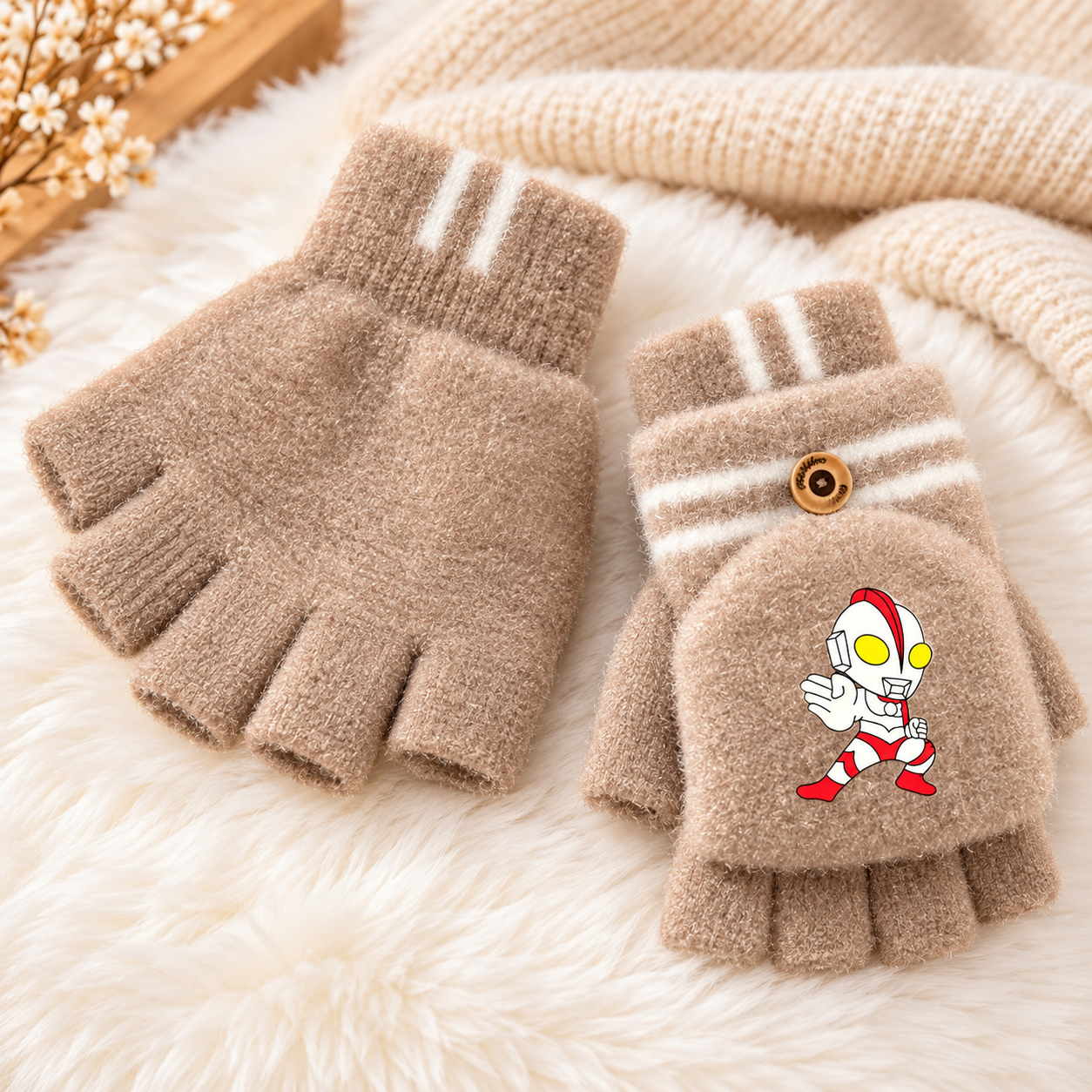 UltraMan Super Warm Plush Convertible Fingerless Gloves with Flip-Top Mittens | KGN13