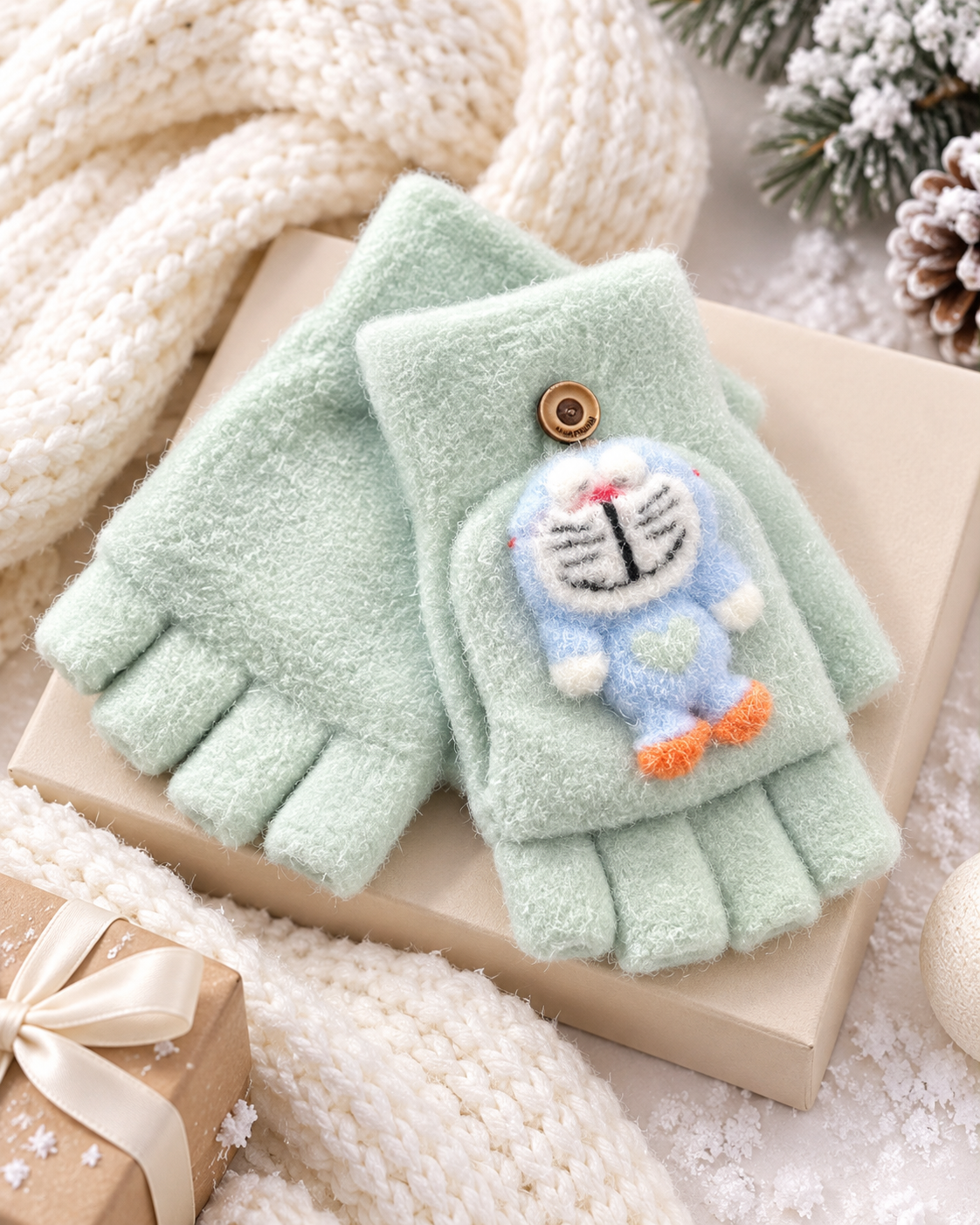 DoreMon Super Warm Plush Convertible Fingerless Gloves with Flip-Top Mittens | KGN15