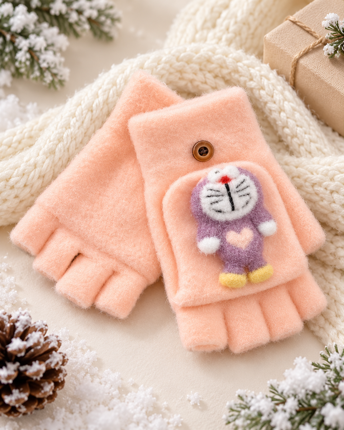 DoreMon Super Warm Plush Convertible Fingerless Gloves with Flip-Top Mittens | KGN15
