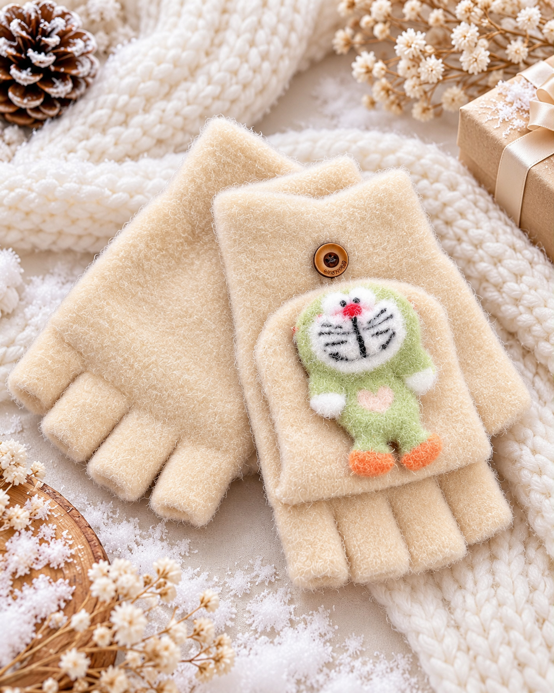 DoreMon Super Warm Plush Convertible Fingerless Gloves with Flip-Top Mittens | KGN15