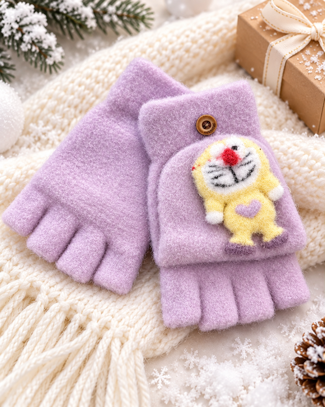 DoreMon Super Warm Plush Convertible Fingerless Gloves with Flip-Top Mittens | KGN15