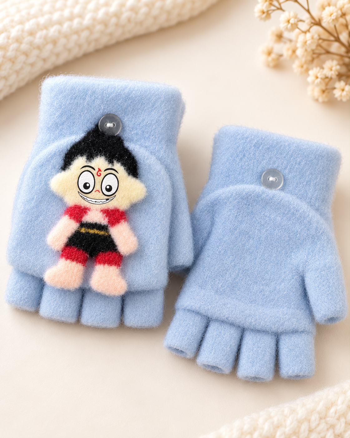 Cartoon Character Super Warm Plush Convertible Fingerless Gloves with Flip-Top Mittens | KGN16