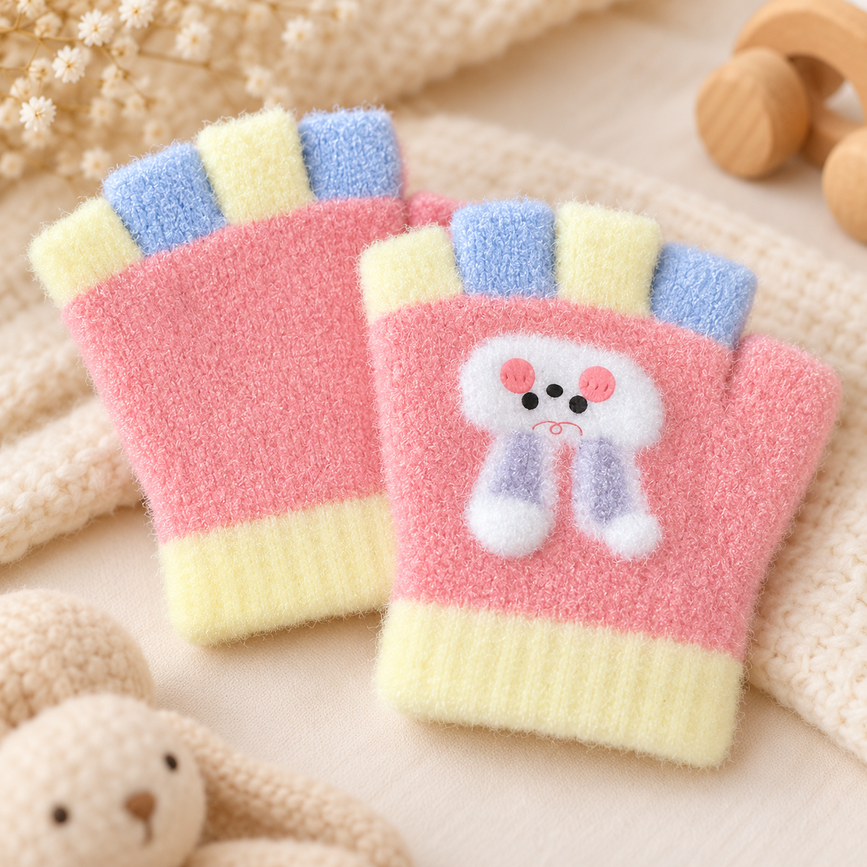 Baby Unisex Fingerless SuperWarm Plush Gloves/Mittens Bunny Boo  -KGN17