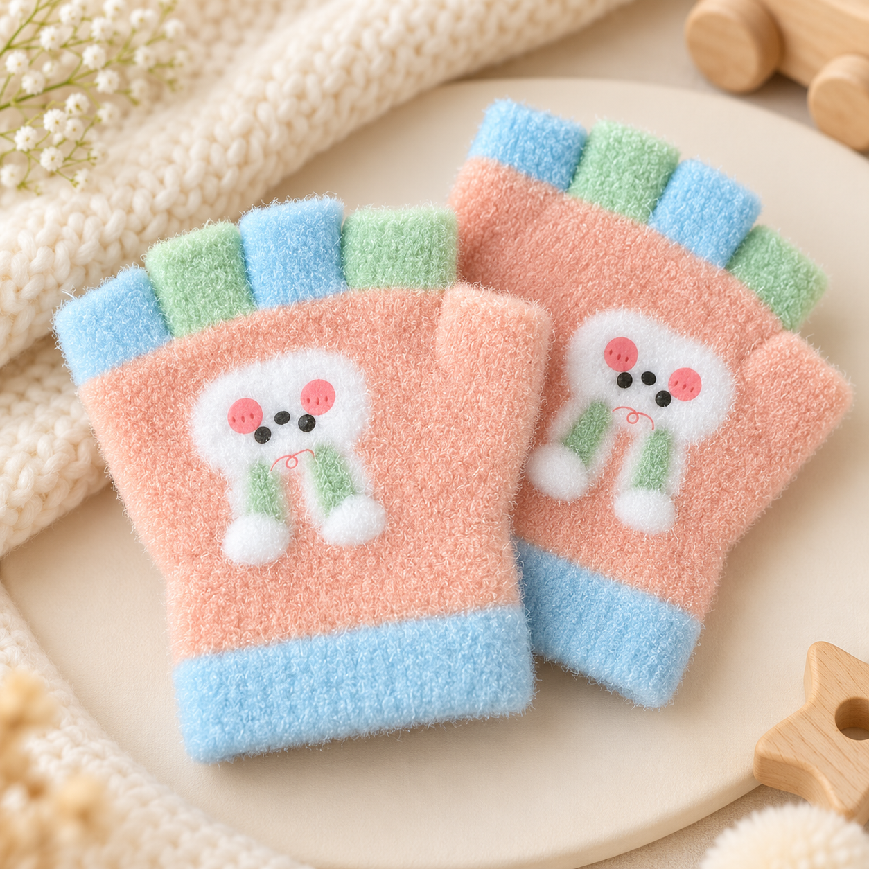 Baby Unisex Fingerless SuperWarm Plush Gloves/Mittens Bunny Boo  -KGN17