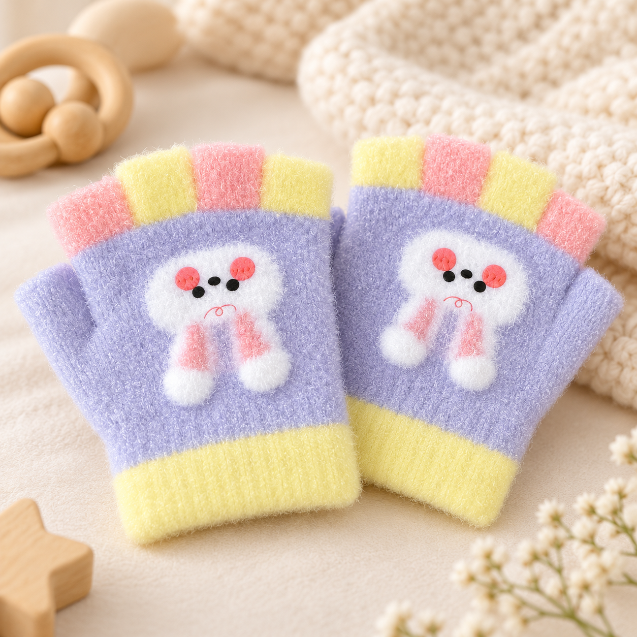 Baby Unisex Fingerless SuperWarm Plush Gloves/Mittens Bunny Boo  -KGN17