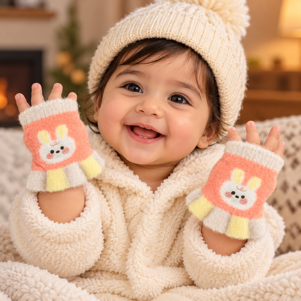 Baby Unisex Fingerless SuperWarm Plush Gloves/Mittens Bunny Boo  -KGN17