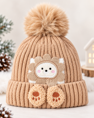 Kids Super Warm Velvet-Lined Pom Pom Winter Cap | Cute Bear Design (3–10 Years)