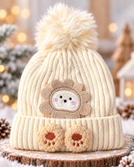 Kids Super Warm Velvet-Lined Pom Pom Winter Cap | Cute Bear Design (3–10 Years)