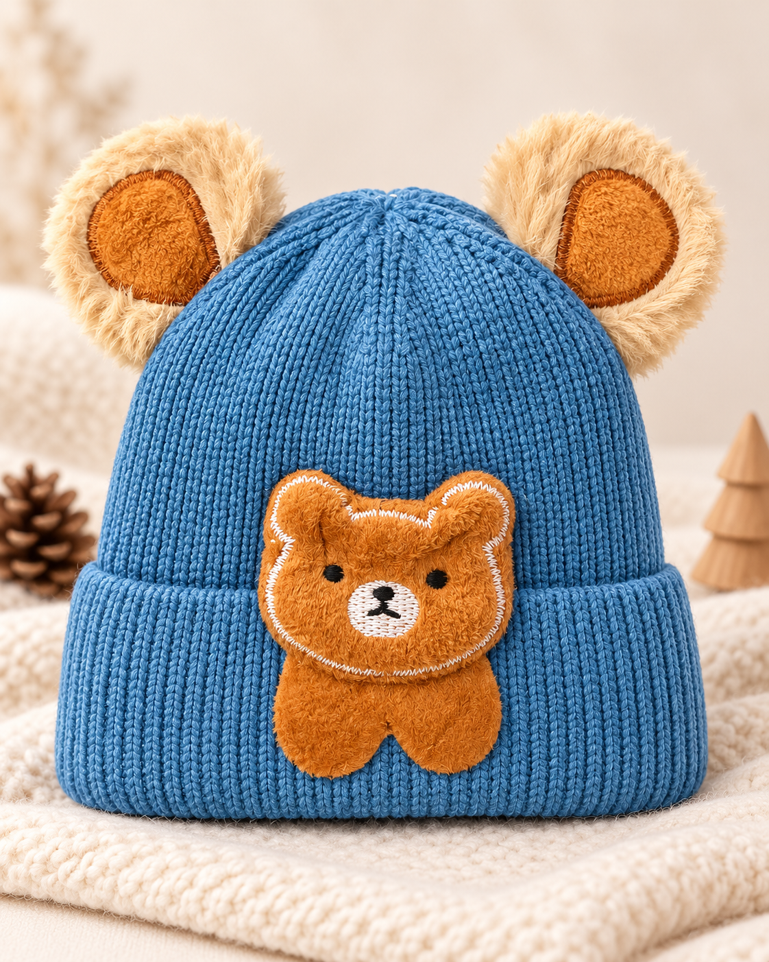 Kids 3D Teddy Bear Ear Winter Cap | Super Warm Velvet-Lined Beanie (1–4 Years)